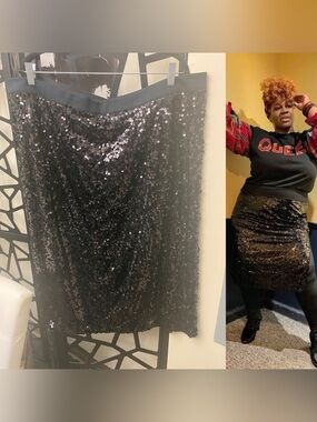 JustFab Black Sequin Pencil Skirt